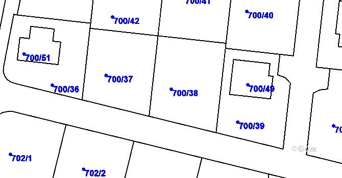 Parcela st. 700/38 v KÚ Nový Šaldorf, Katastrální mapa