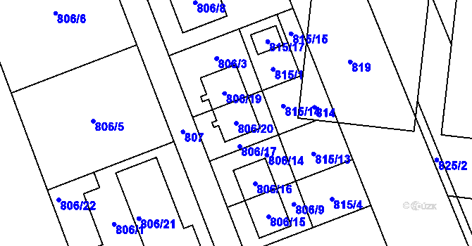 Parcela st. 806/20 v KÚ Nový Šaldorf, Katastrální mapa