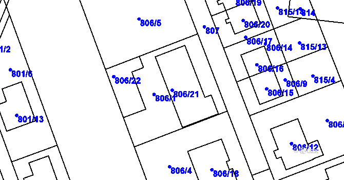 Parcela st. 806/21 v KÚ Nový Šaldorf, Katastrální mapa