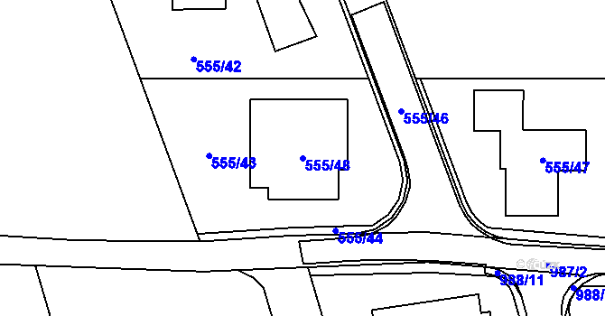 Parcela st. 555/48 v KÚ Nový Šaldorf, Katastrální mapa