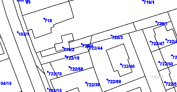 Parcela st. 722/44 v KÚ Nový Šaldorf, Katastrální mapa