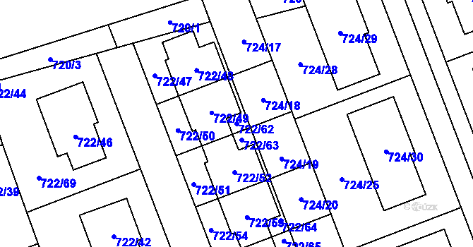Parcela st. 722/62 v KÚ Nový Šaldorf, Katastrální mapa