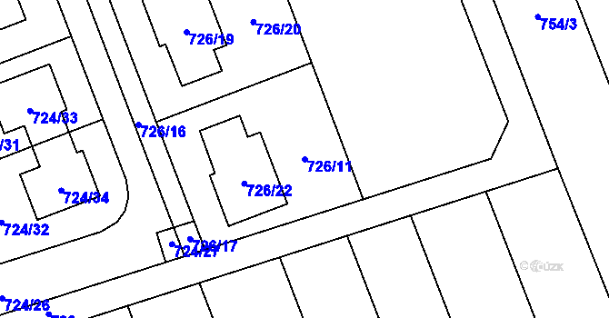 Parcela st. 726/11 v KÚ Nový Šaldorf, Katastrální mapa