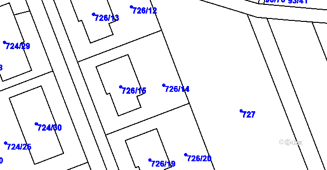 Parcela st. 726/14 v KÚ Nový Šaldorf, Katastrální mapa