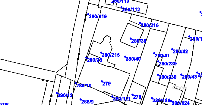 Parcela st. 280/215 v KÚ Nový Šaldorf, Katastrální mapa