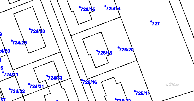 Parcela st. 726/19 v KÚ Nový Šaldorf, Katastrální mapa