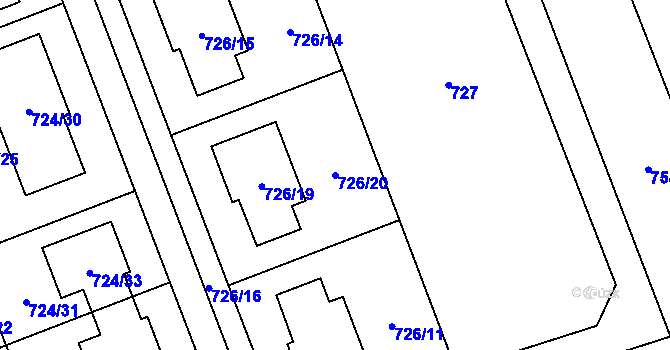 Parcela st. 726/20 v KÚ Nový Šaldorf, Katastrální mapa