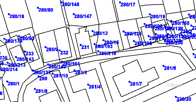 Parcela st. 280/218 v KÚ Nový Šaldorf, Katastrální mapa