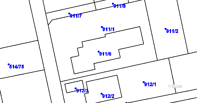 Parcela st. 911/6 v KÚ Nový Šaldorf, Katastrální mapa