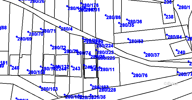 Parcela st. 280/223 v KÚ Nový Šaldorf, Katastrální mapa