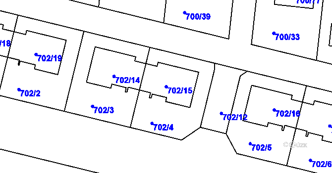 Parcela st. 702/15 v KÚ Nový Šaldorf, Katastrální mapa