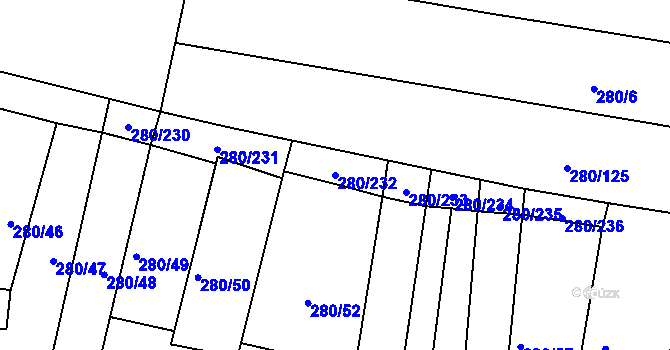 Parcela st. 280/232 v KÚ Nový Šaldorf, Katastrální mapa