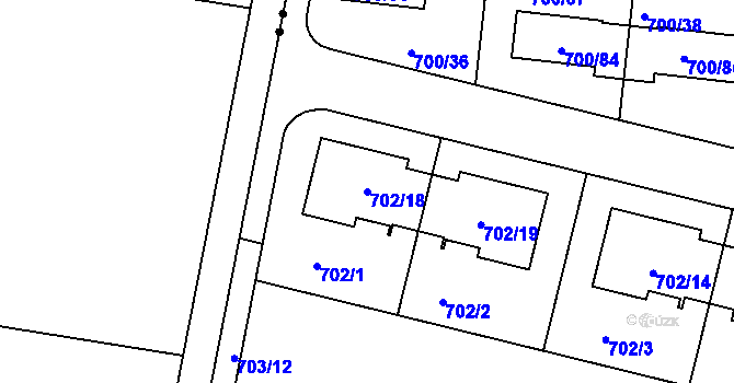 Parcela st. 702/18 v KÚ Nový Šaldorf, Katastrální mapa