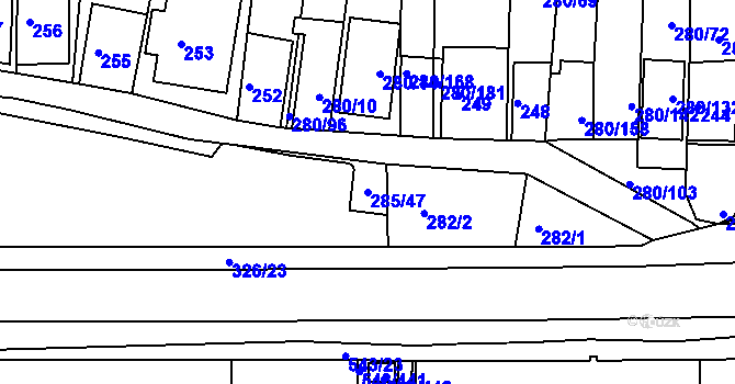 Parcela st. 285/47 v KÚ Nový Šaldorf, Katastrální mapa