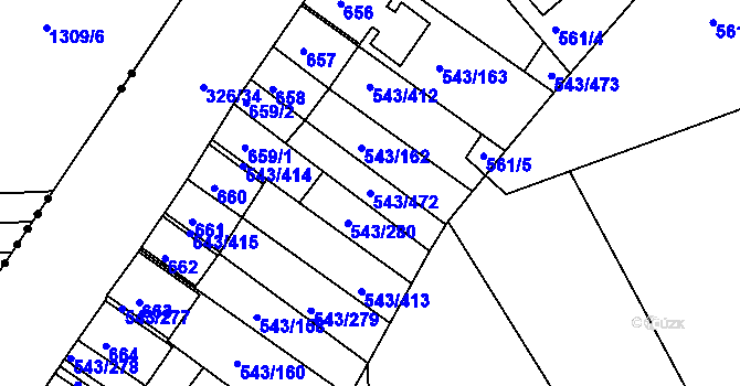 Parcela st. 543/472 v KÚ Nový Šaldorf, Katastrální mapa