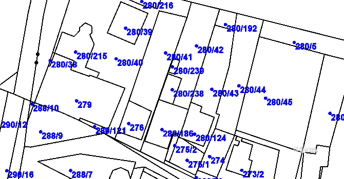 Parcela st. 280/238 v KÚ Nový Šaldorf, Katastrální mapa