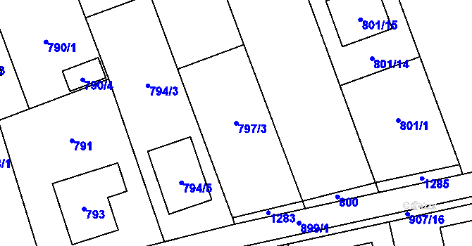 Parcela st. 797/3 v KÚ Nový Šaldorf, Katastrální mapa