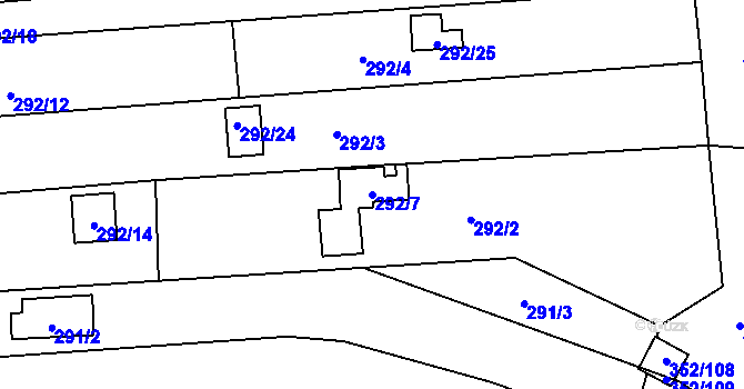 Parcela st. 292/7 v KÚ Sedlešovice, Katastrální mapa