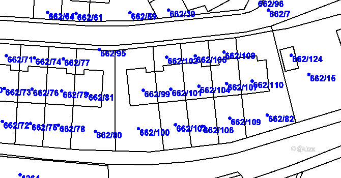 Parcela st. 662/101 v KÚ Sedlešovice, Katastrální mapa