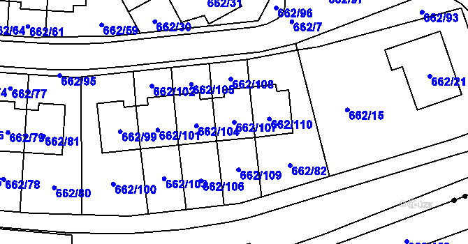 Parcela st. 662/107 v KÚ Sedlešovice, Katastrální mapa