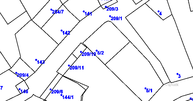 Parcela st. 5/2 v KÚ Sedlešovice, Katastrální mapa