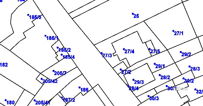 Parcela st. 27/3 v KÚ Sedlešovice, Katastrální mapa