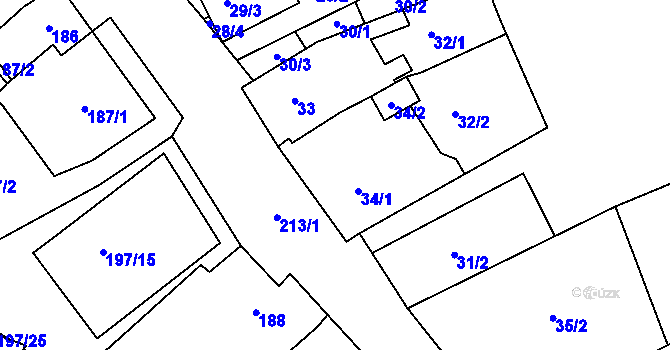 Parcela st. 34 v KÚ Sedlešovice, Katastrální mapa