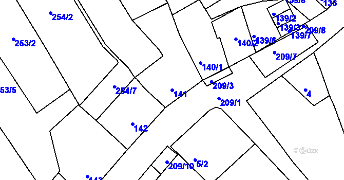 Parcela st. 141 v KÚ Sedlešovice, Katastrální mapa