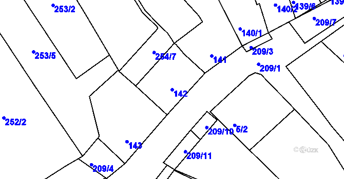 Parcela st. 142 v KÚ Sedlešovice, Katastrální mapa