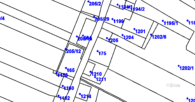 Parcela st. 175 v KÚ Sedlešovice, Katastrální mapa