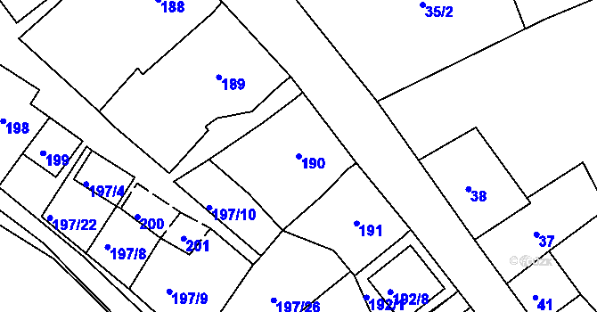 Parcela st. 190 v KÚ Sedlešovice, Katastrální mapa