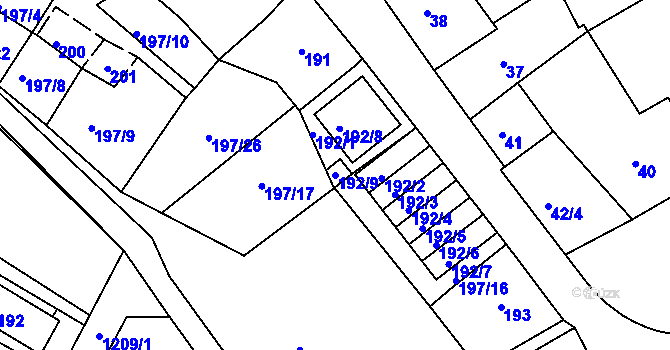 Parcela st. 192/9 v KÚ Sedlešovice, Katastrální mapa