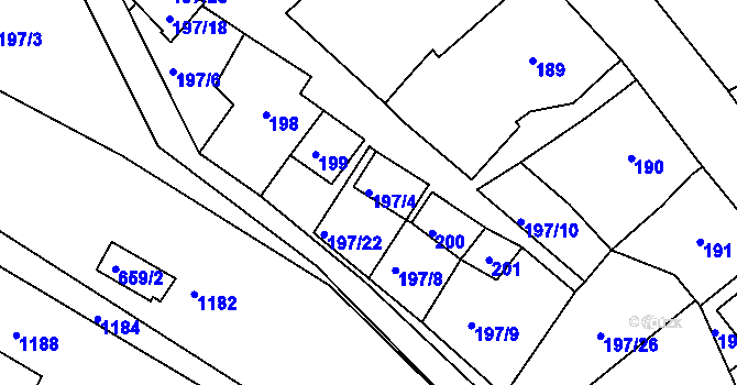 Parcela st. 197/4 v KÚ Sedlešovice, Katastrální mapa