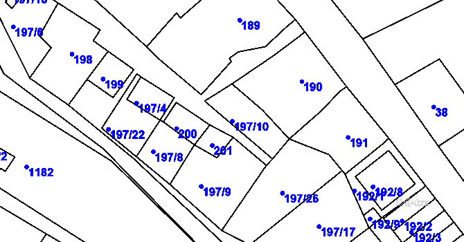 Parcela st. 197/10 v KÚ Sedlešovice, Katastrální mapa