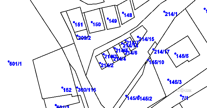 Parcela st. 214/3 v KÚ Sedlešovice, Katastrální mapa