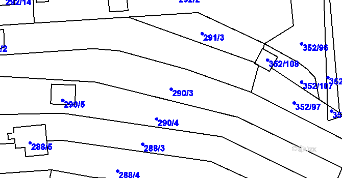 Parcela st. 290/3 v KÚ Sedlešovice, Katastrální mapa