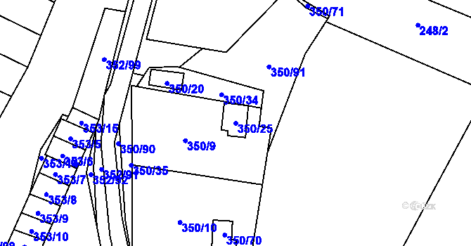 Parcela st. 350/25 v KÚ Sedlešovice, Katastrální mapa