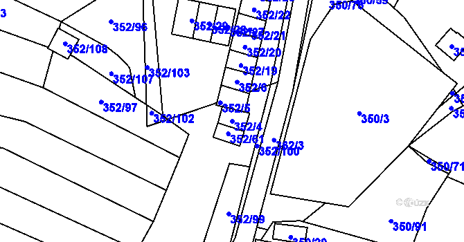 Parcela st. 352/4 v KÚ Sedlešovice, Katastrální mapa
