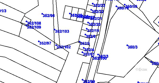 Parcela st. 352/5 v KÚ Sedlešovice, Katastrální mapa