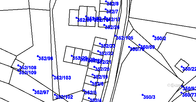 Parcela st. 352/22 v KÚ Sedlešovice, Katastrální mapa