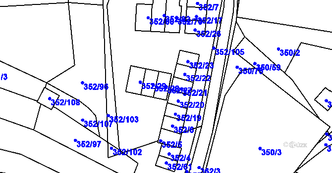 Parcela st. 352/27 v KÚ Sedlešovice, Katastrální mapa