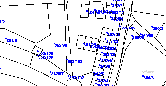 Parcela st. 352/29 v KÚ Sedlešovice, Katastrální mapa