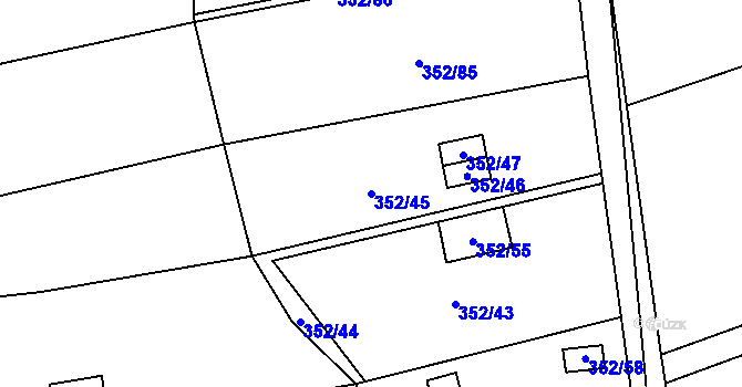 Parcela st. 352/45 v KÚ Sedlešovice, Katastrální mapa
