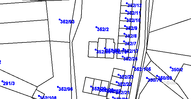 Parcela st. 352/60 v KÚ Sedlešovice, Katastrální mapa