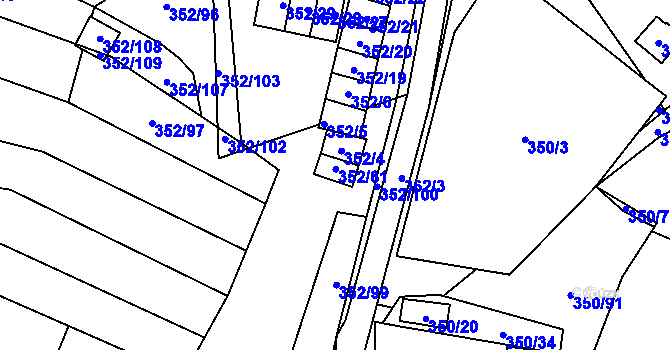 Parcela st. 352/61 v KÚ Sedlešovice, Katastrální mapa