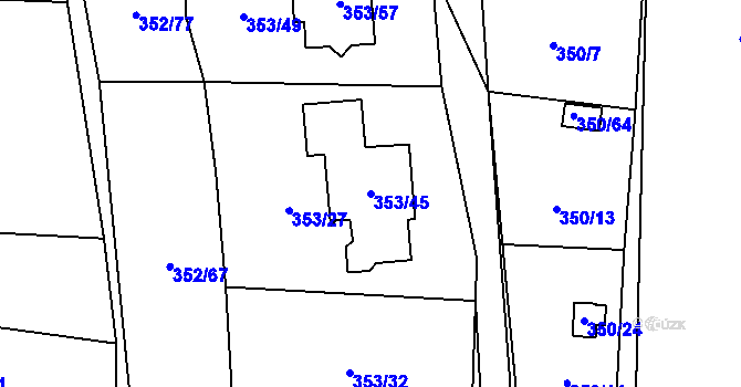 Parcela st. 353/45 v KÚ Sedlešovice, Katastrální mapa