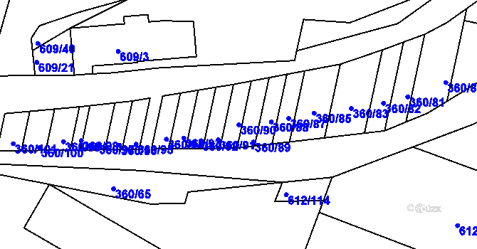 Parcela st. 360/90 v KÚ Sedlešovice, Katastrální mapa