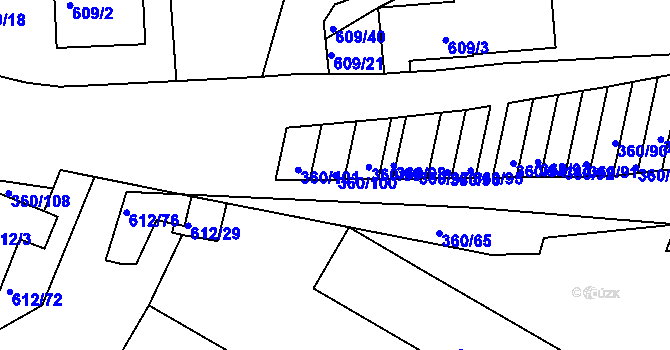 Parcela st. 360/100 v KÚ Sedlešovice, Katastrální mapa
