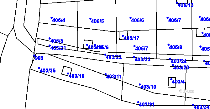 Parcela st. 403/22 v KÚ Sedlešovice, Katastrální mapa