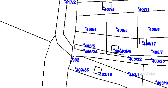Parcela st. 405/5 v KÚ Sedlešovice, Katastrální mapa